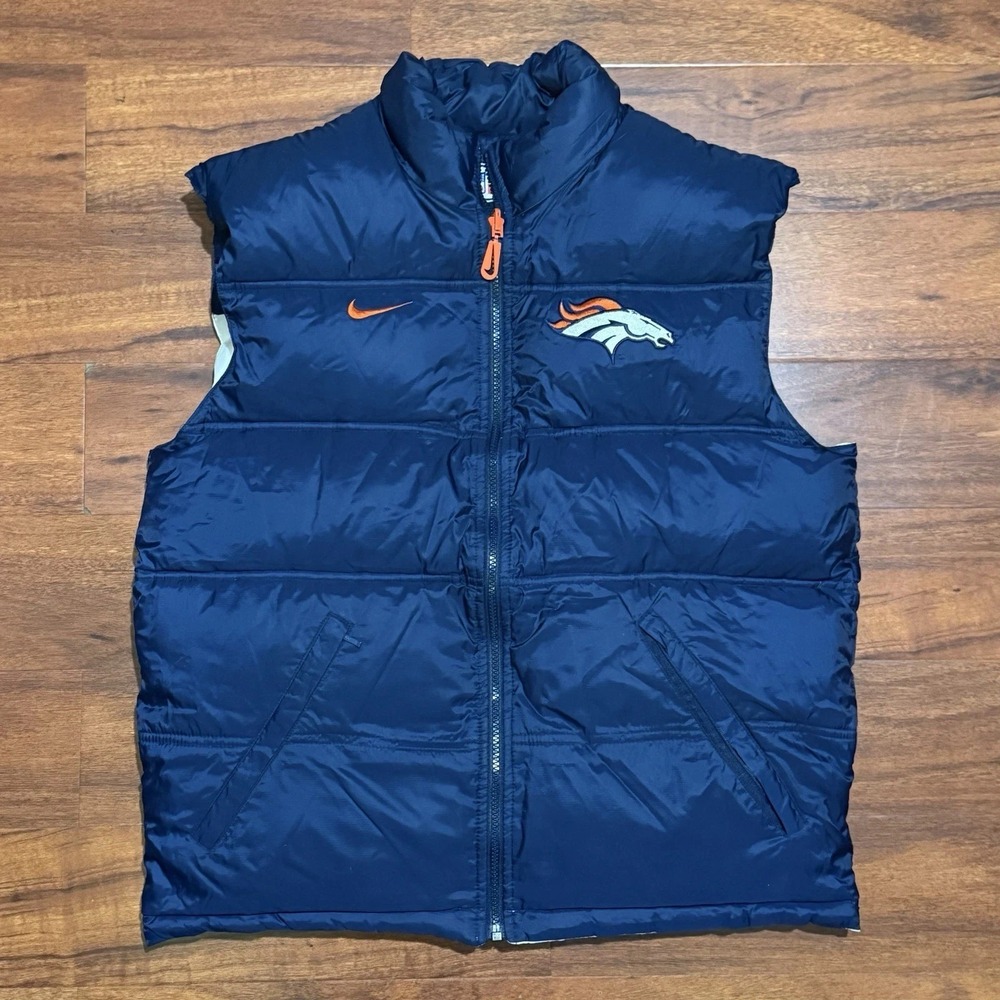 Vintage 90s Nike Pro Line Denver Broncos Reversible Medium Vest Puffer Jacket